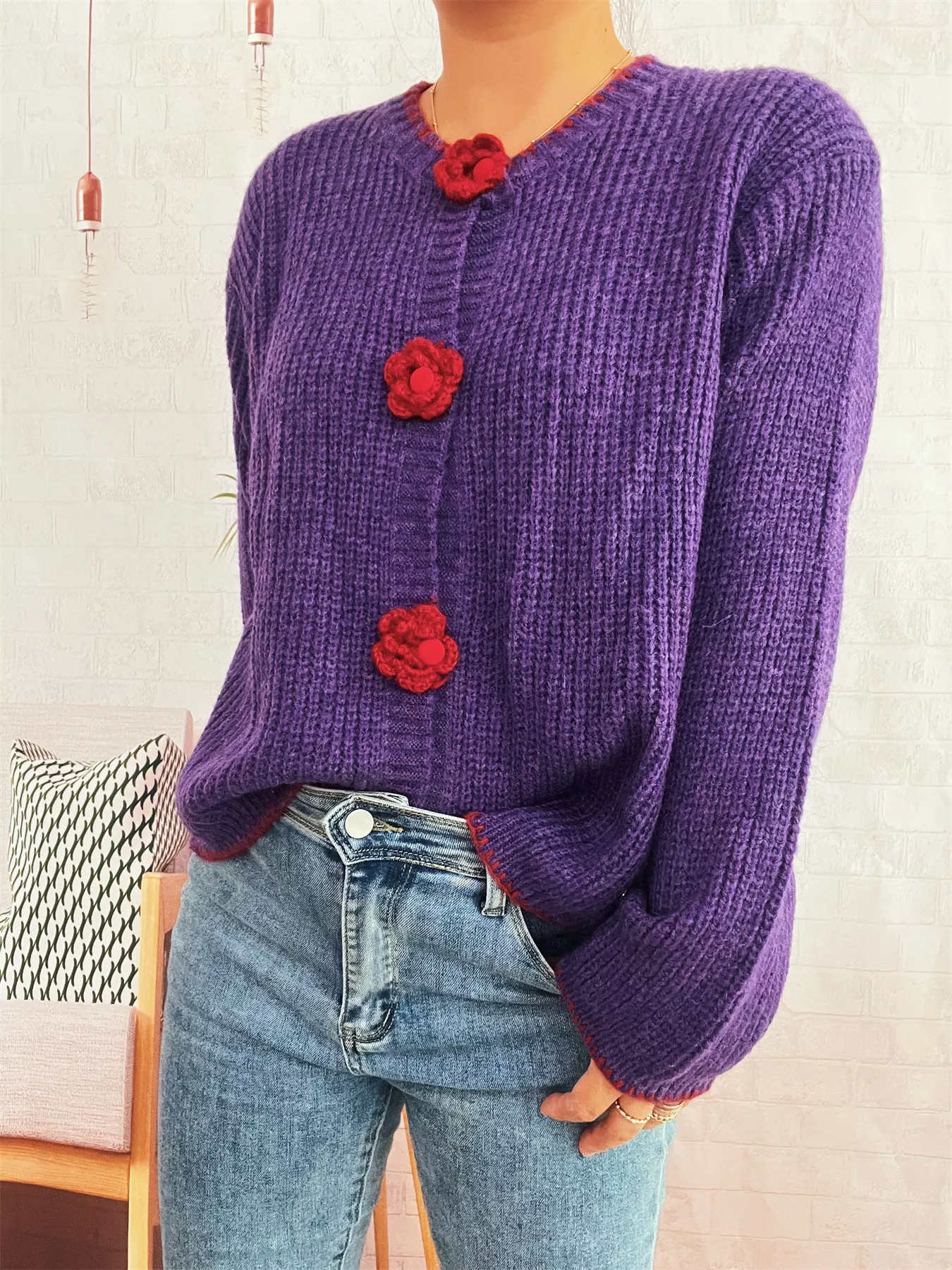 Flower Button Long Sleeve Cardigan - Image 7