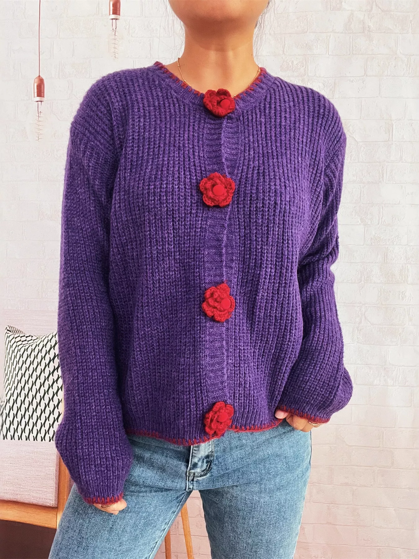 Flower Button Long Sleeve Cardigan - Image 8