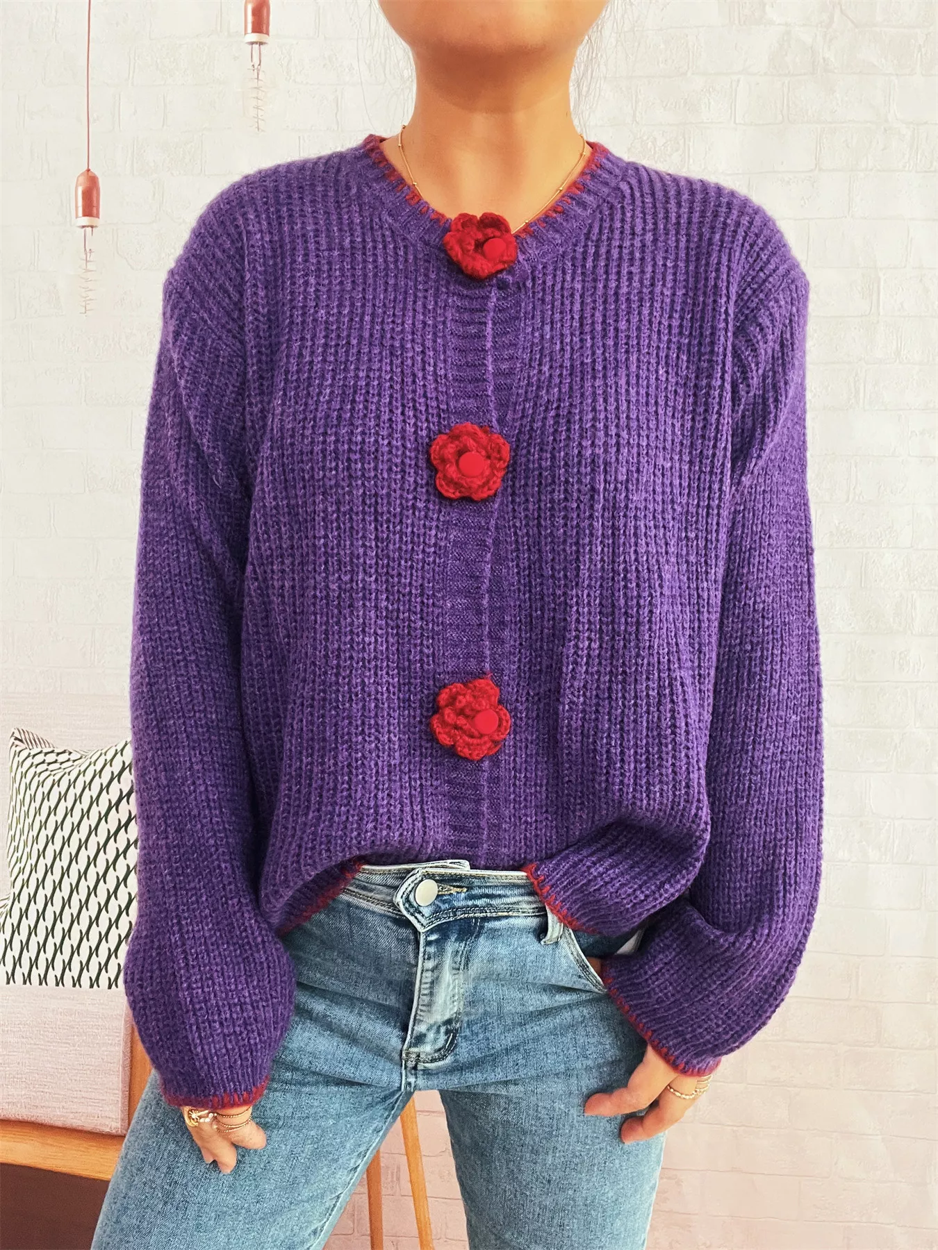 Flower Button Long Sleeve Cardigan - Image 9