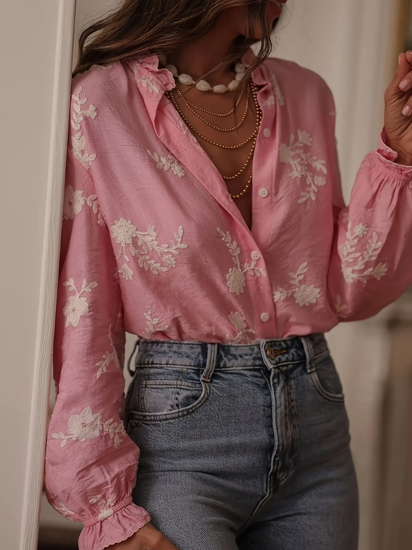 Flower Button Up Long Sleeve Shirt - Image 4