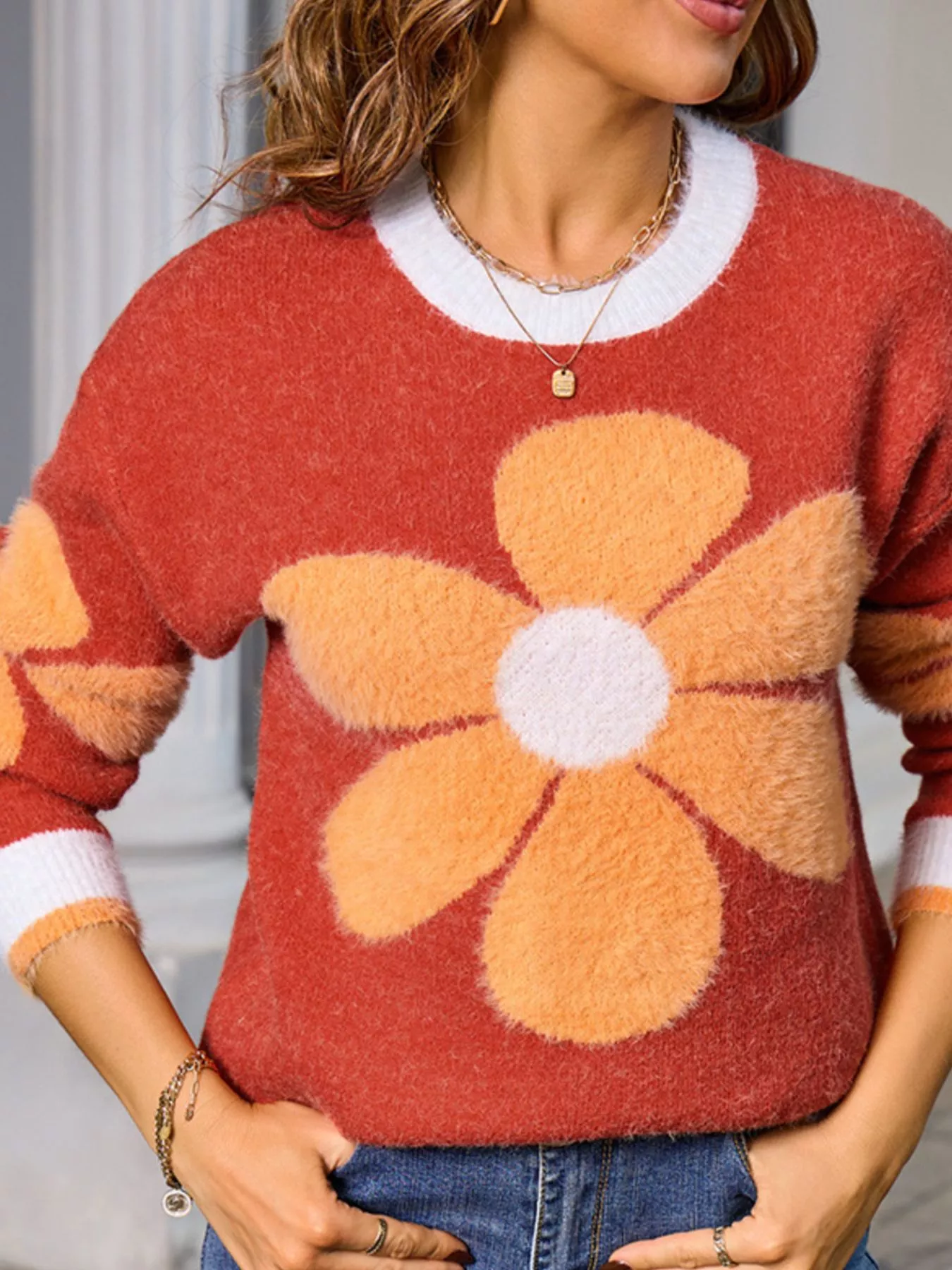 Flower Round Neck Sweater - Image 14