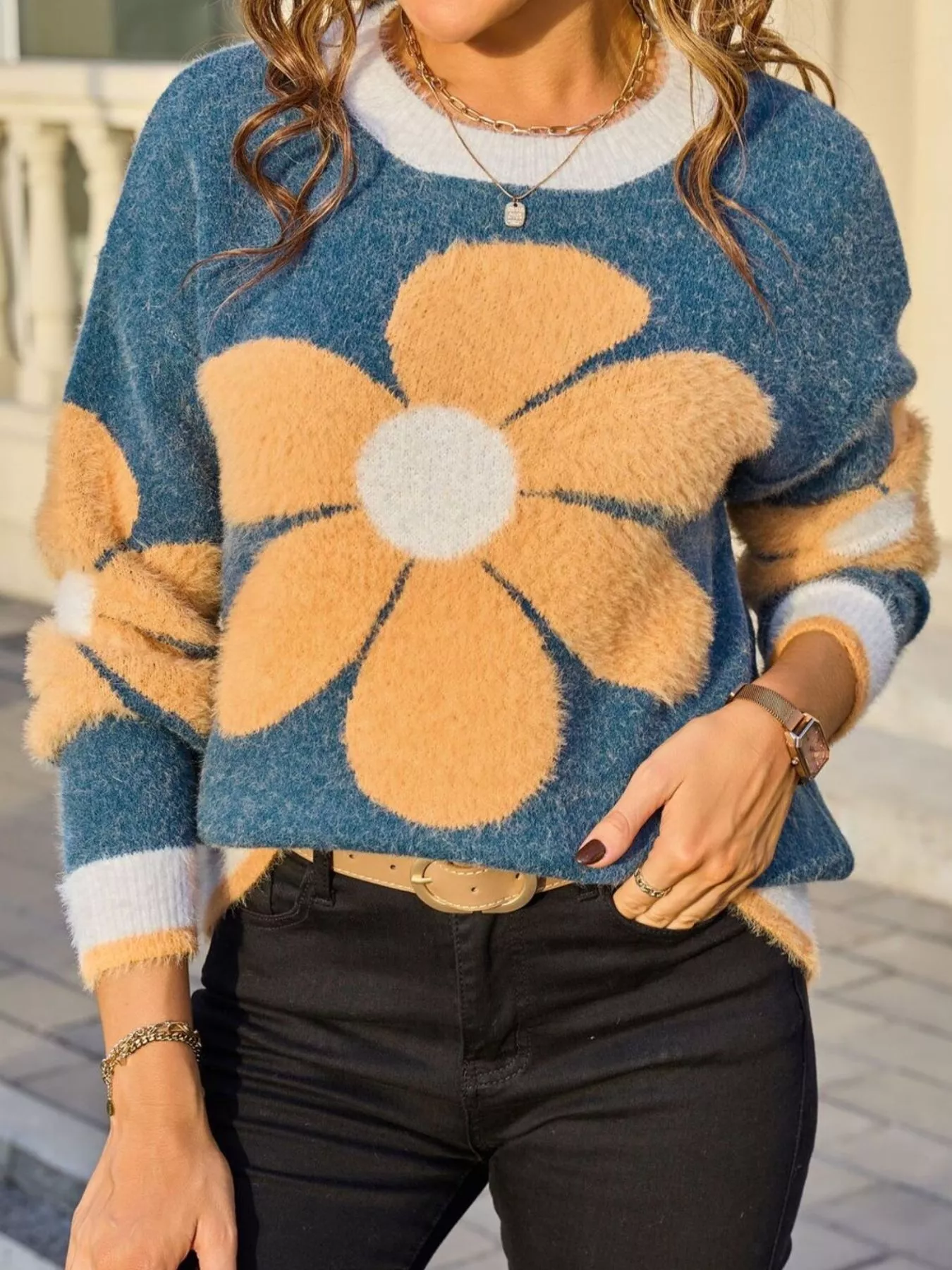 Flower Round Neck Sweater - Image 5