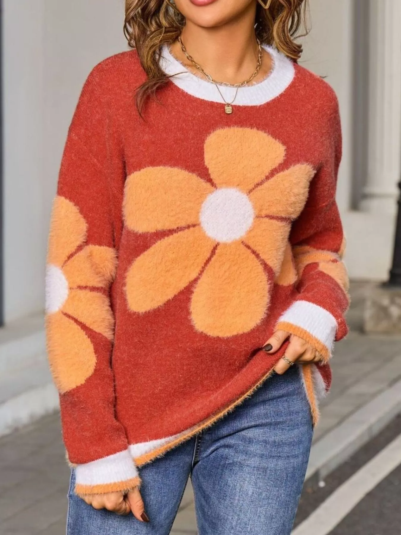 Flower Round Neck Sweater - Image 8