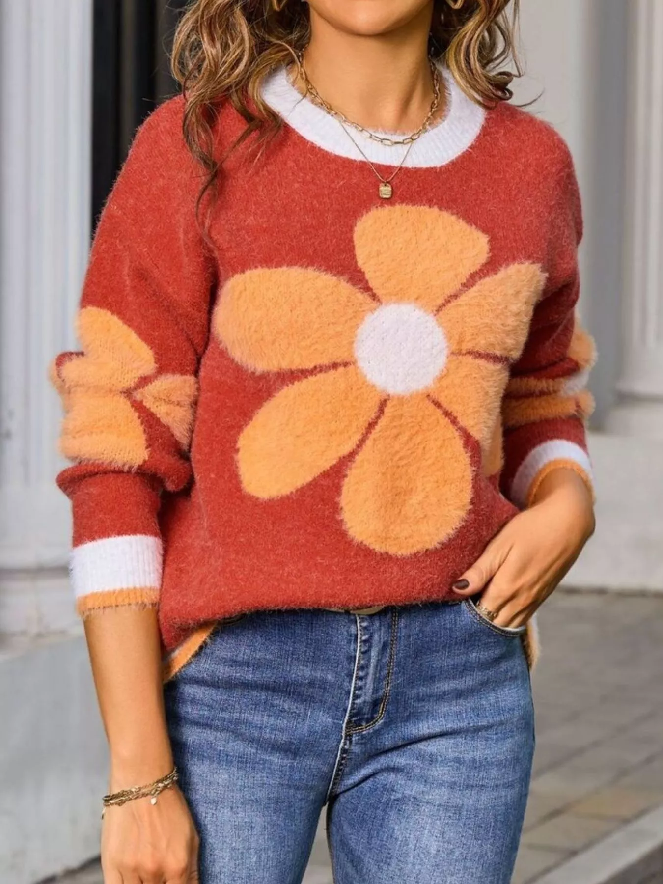 Flower Round Neck Sweater - Image 9