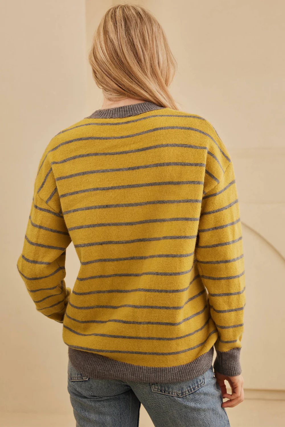 Flower Stripe Round Neck Long Sleeve Sweater - Image 6