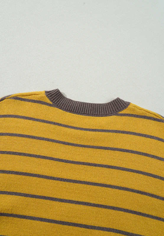 Flower Stripe Round Neck Long Sleeve Sweater - Image 9