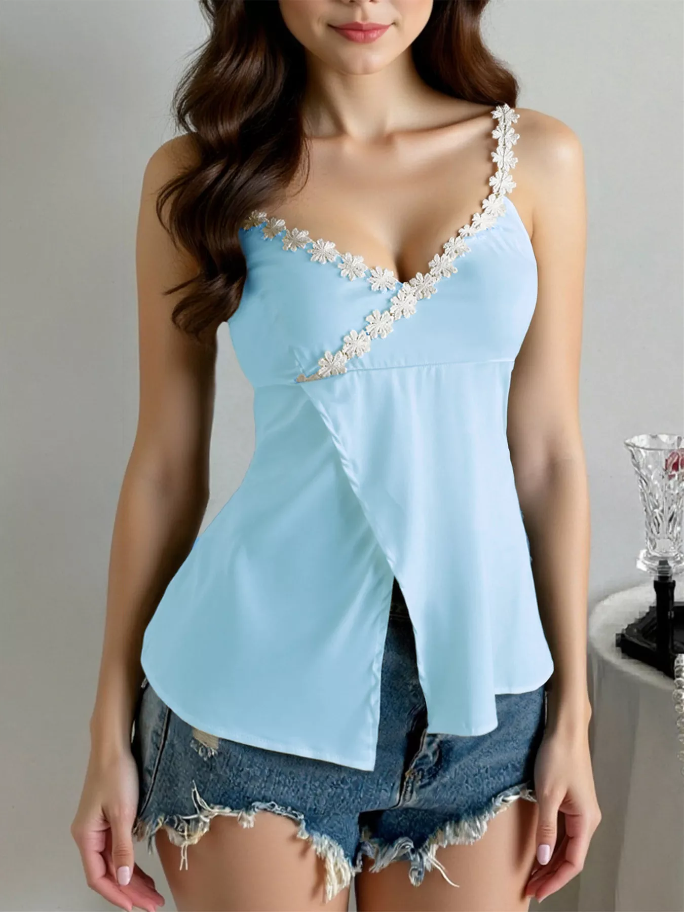 Flower Trim Slit Cami - Image 13