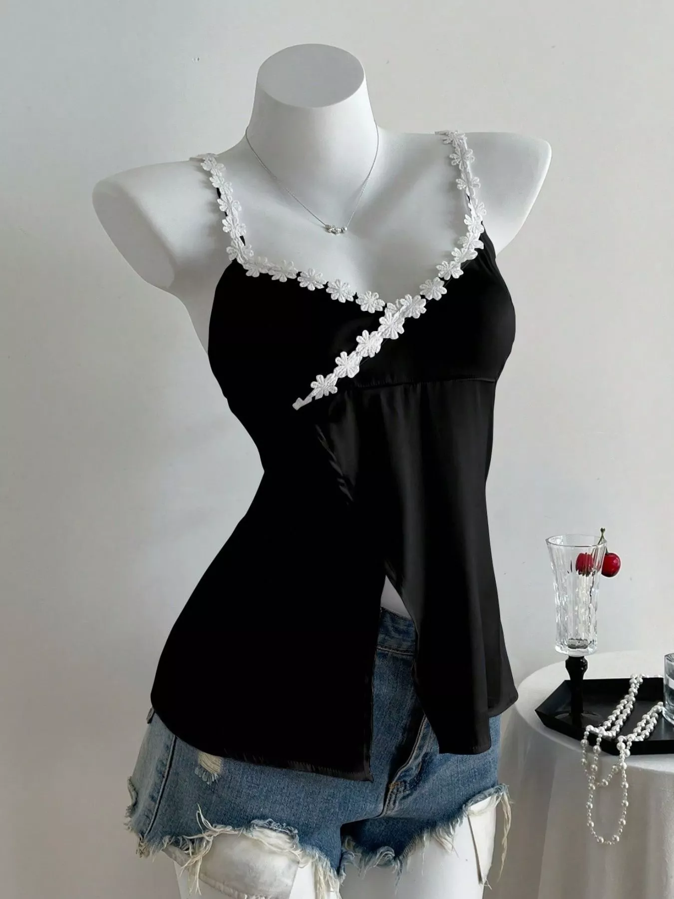 Flower Trim Slit Cami - Image 5