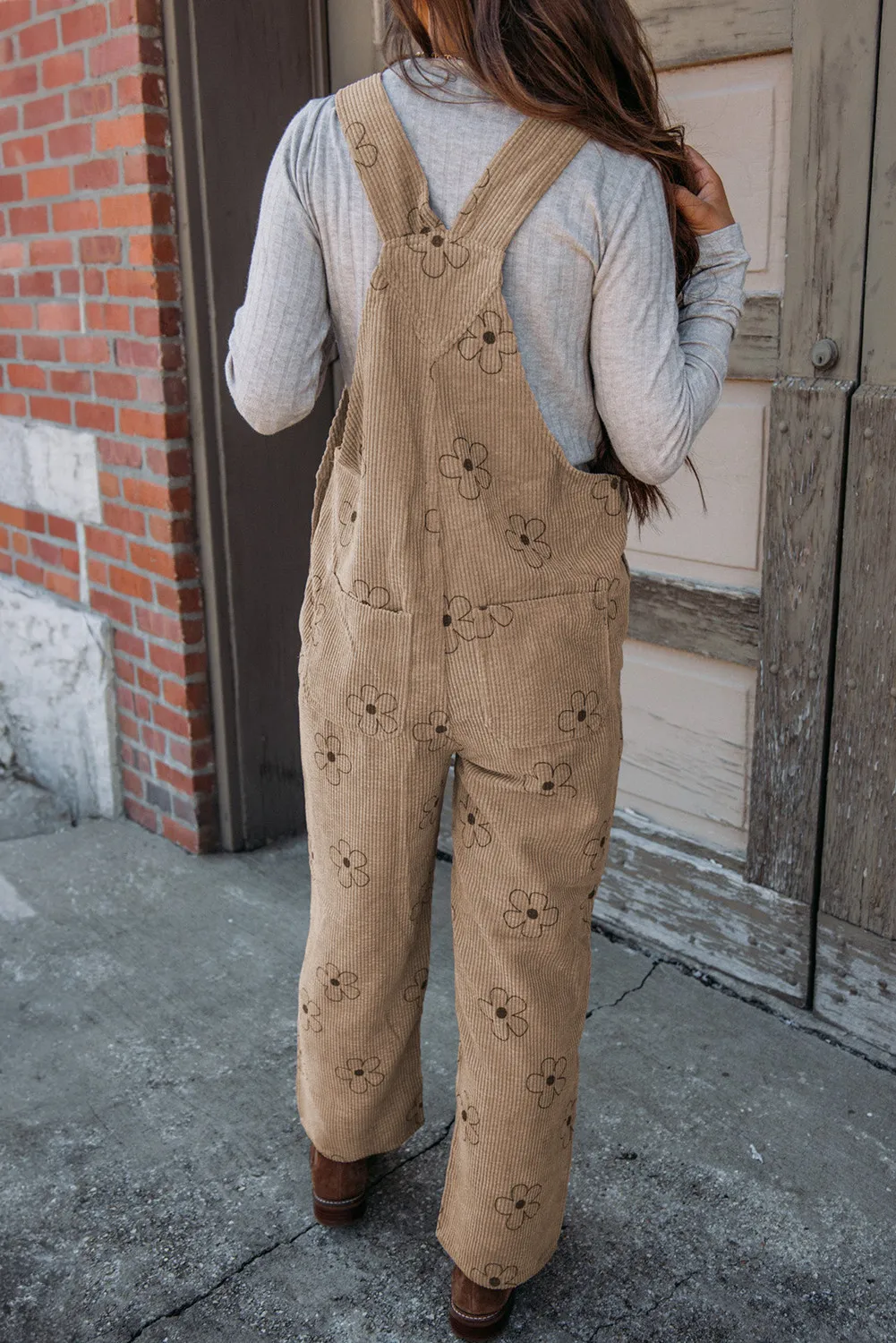 Flower Wide Strap Overalls with Pockets - Image 2