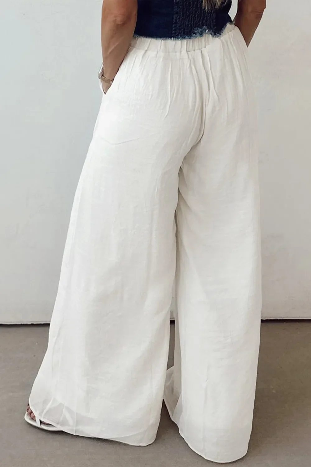 Flowy Wide Leg Pants with Drawstring Waist - Image 3