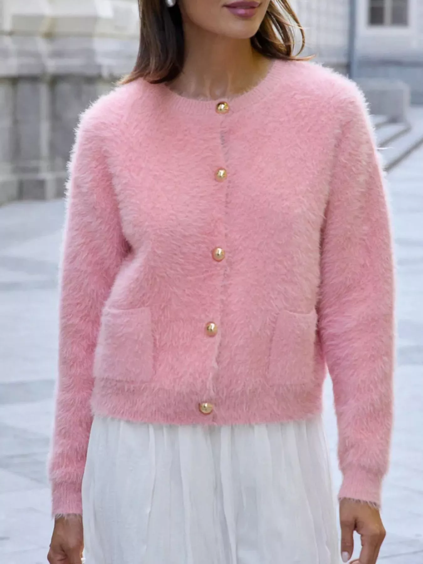 Fluffy Knit Button Up Cardigan - Image 2