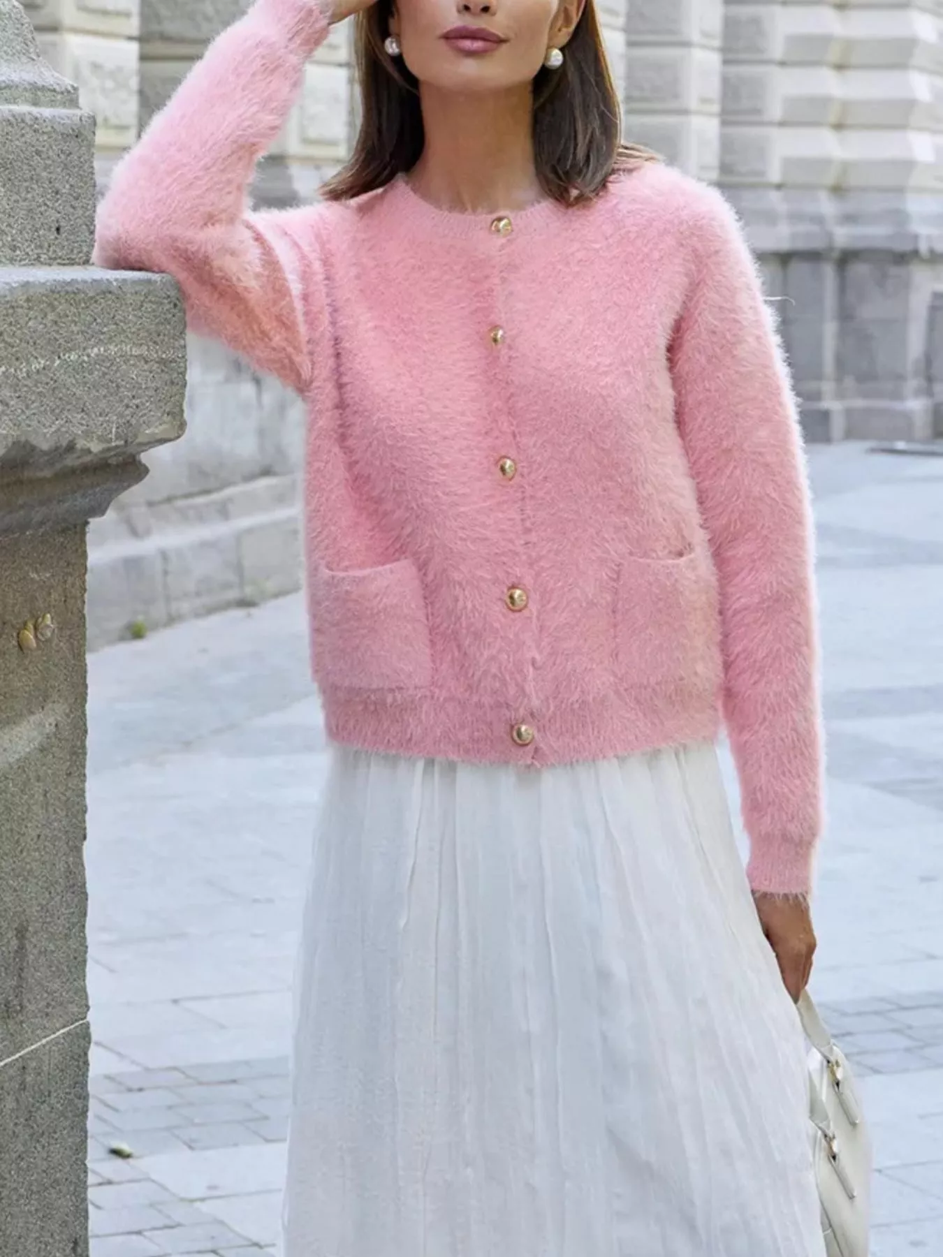 Fluffy Knit Button Up Cardigan - Image 4