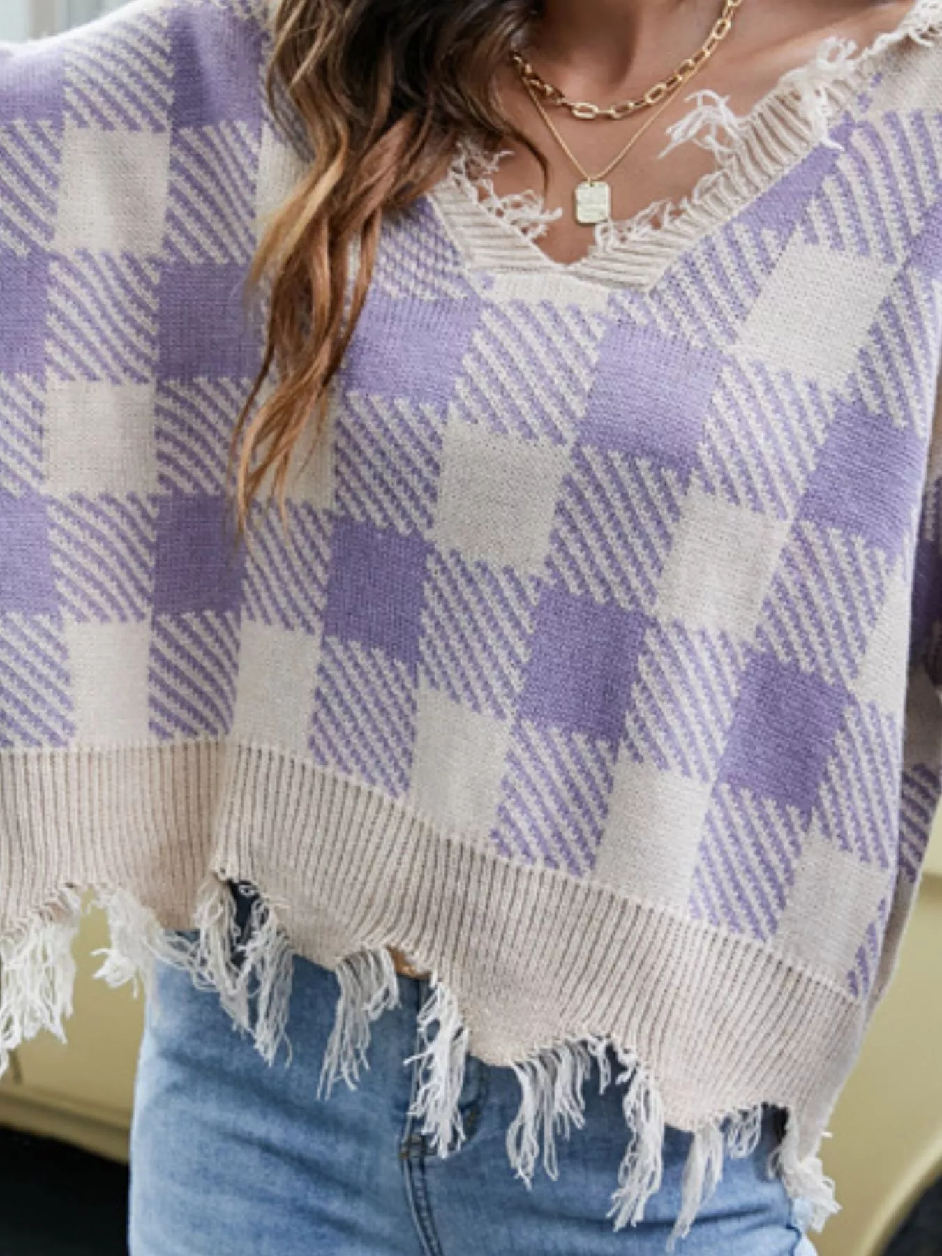 Frayed Hem Long Sleeve Sweater - Image 18