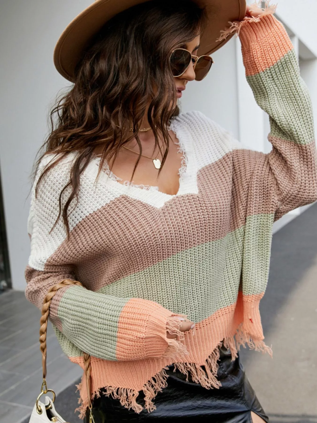 Frayed Hem Long Sleeve Sweater - Image 29
