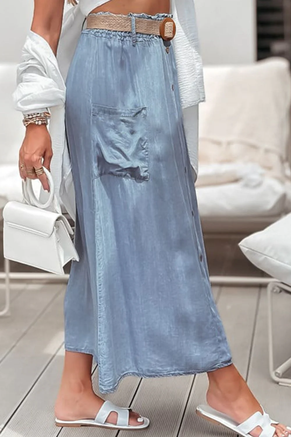Frill Midi Skirt with Pockets - Image 2