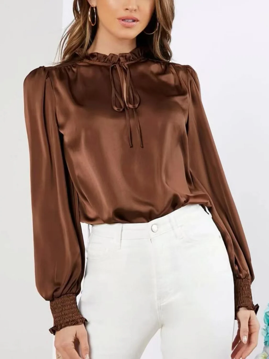 Frill Tied Lantern Sleeve Blouse - Image 2