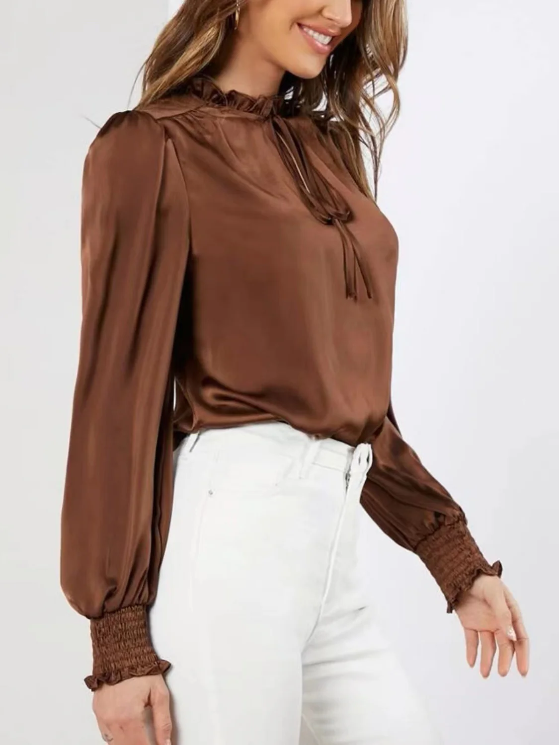 Frill Tied Lantern Sleeve Blouse - Image 3