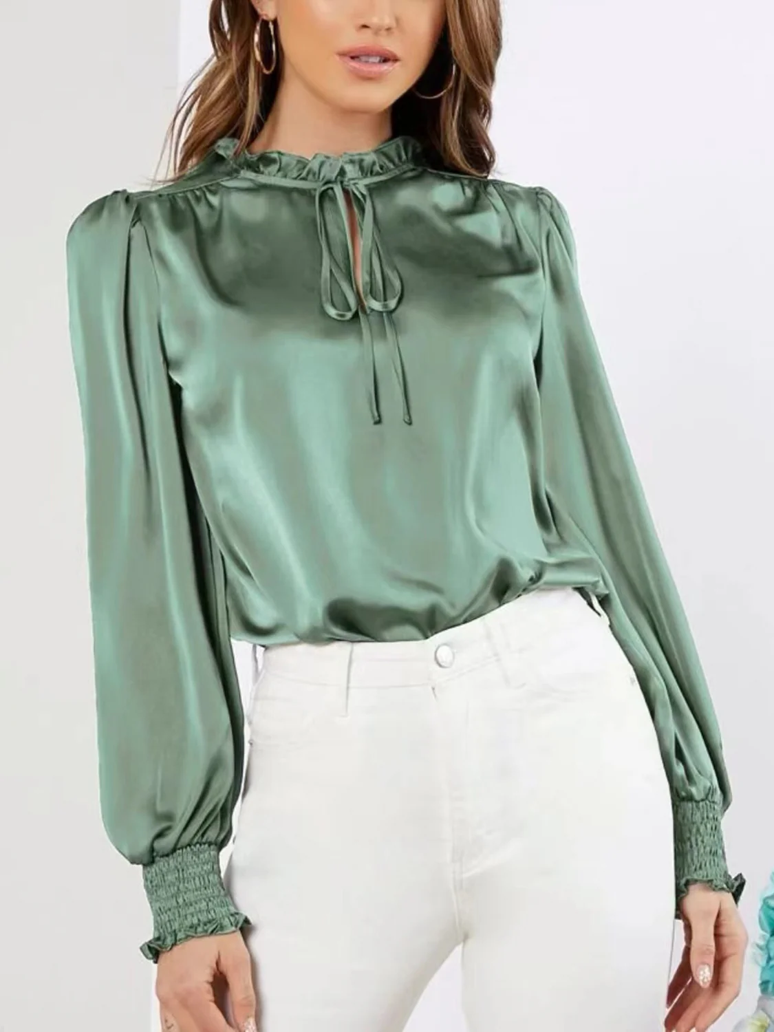 Frill Tied Lantern Sleeve Blouse - Image 5