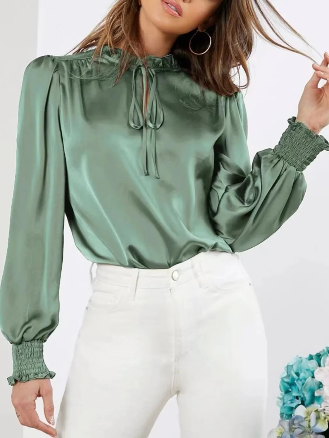 Frill Tied Lantern Sleeve Blouse - Image 6