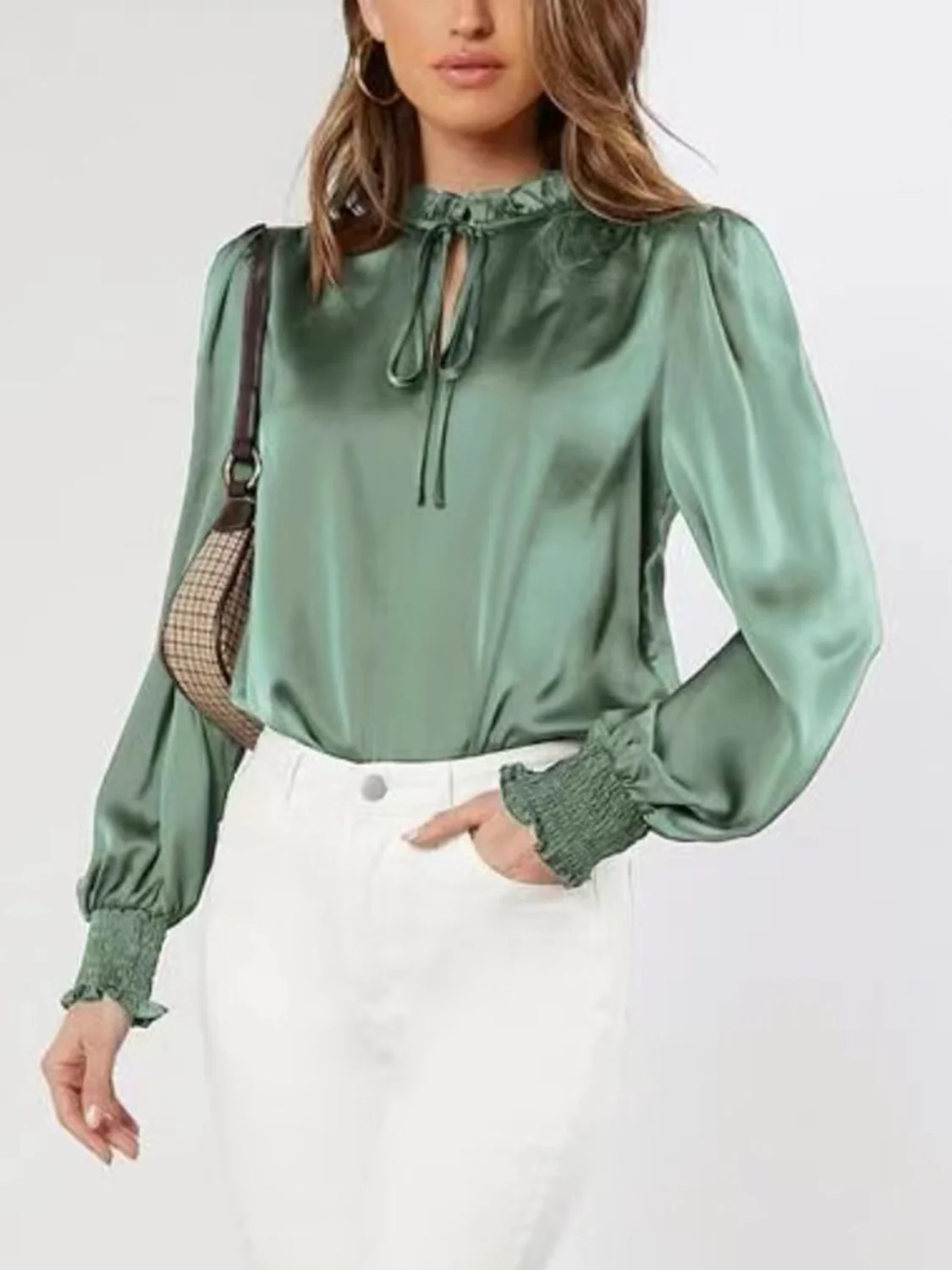 Frill Tied Lantern Sleeve Blouse - Image 7