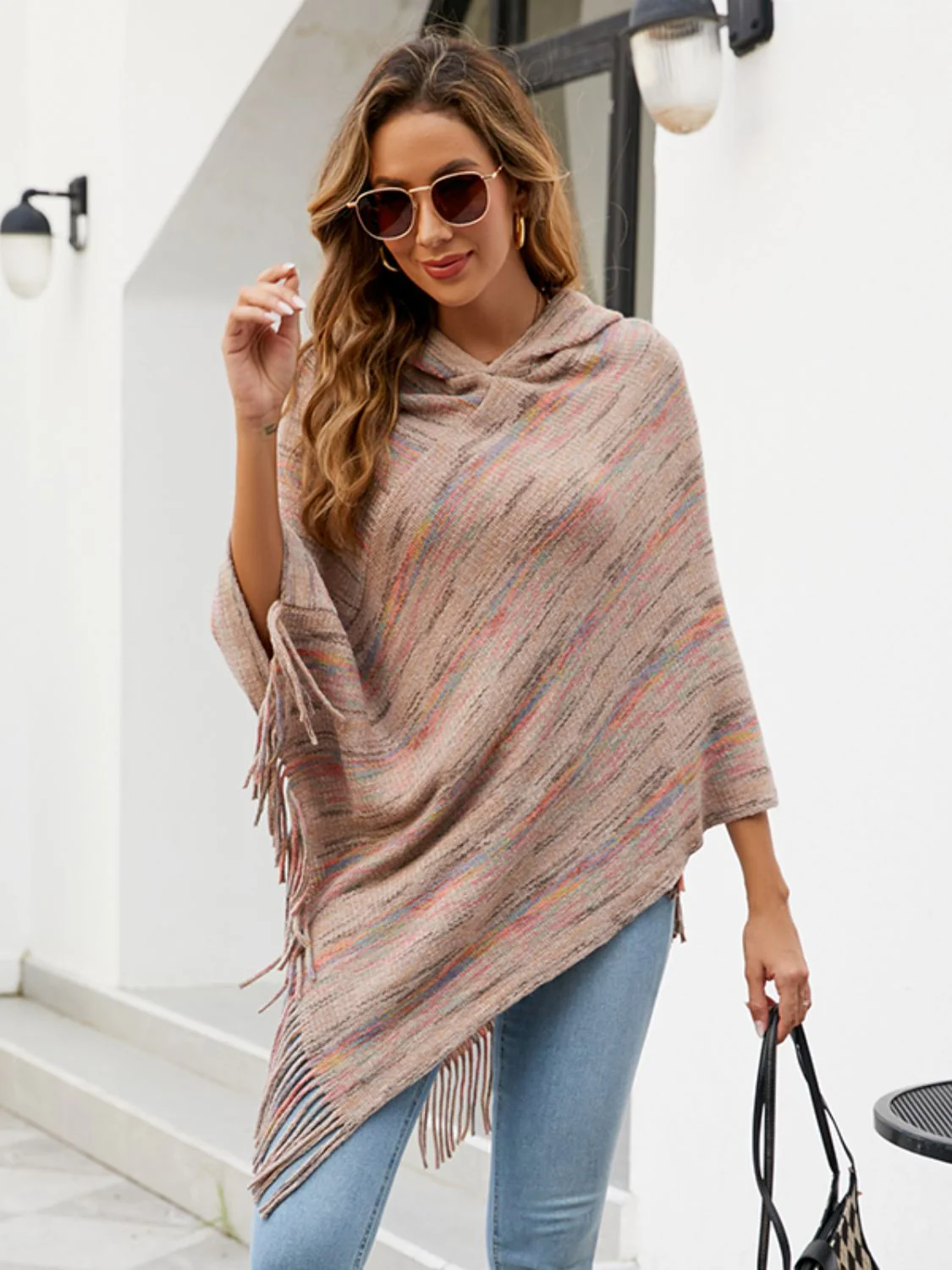 Fringe Hem Hooded Poncho - Image 2
