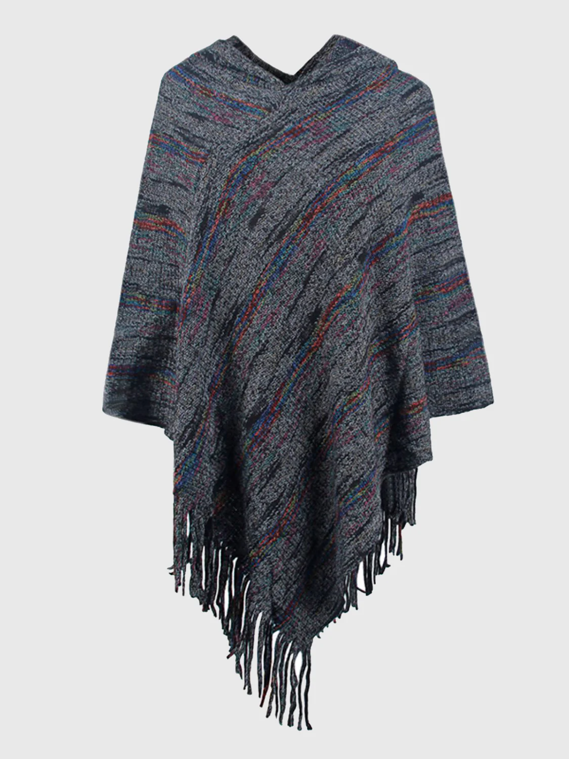 Fringe Hem Hooded Poncho - Image 5