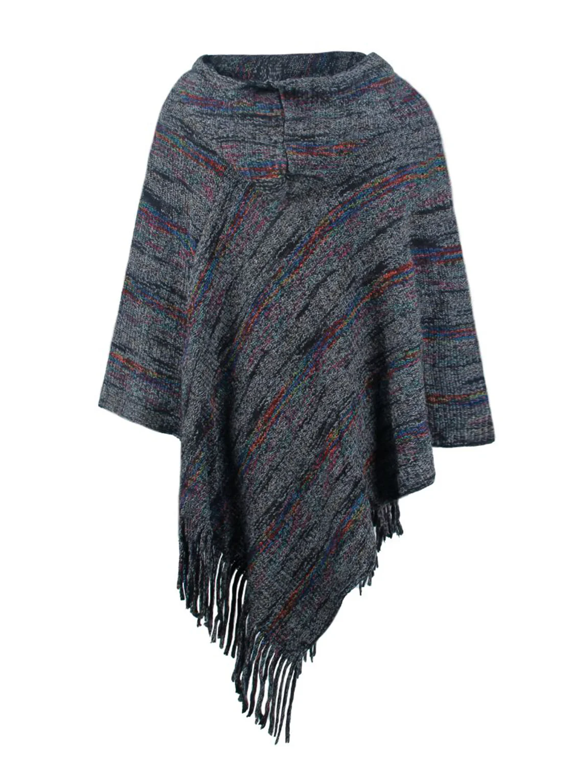 Fringe Hem Hooded Poncho - Image 6