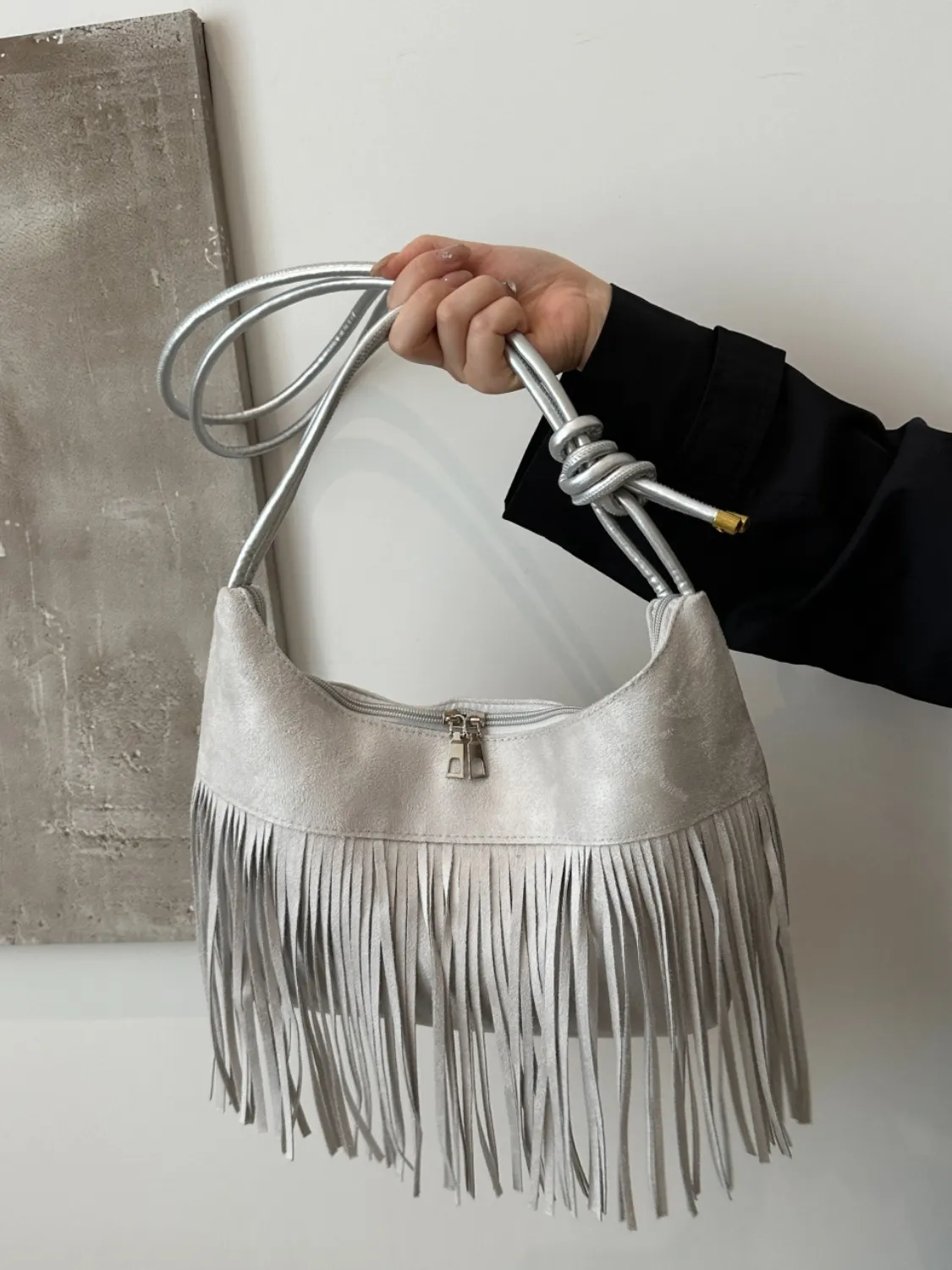 Fringe Knotted Strap Shoulder Bag - Image 2