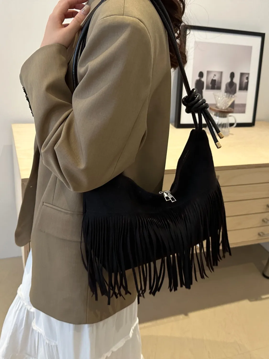 Fringe Knotted Strap Shoulder Bag - Image 4