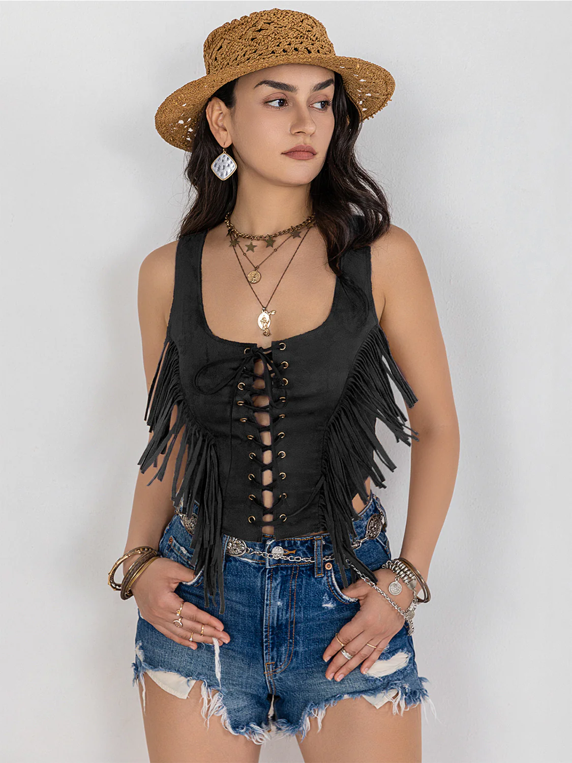 Fringe Lace-Up Vest - Image 13