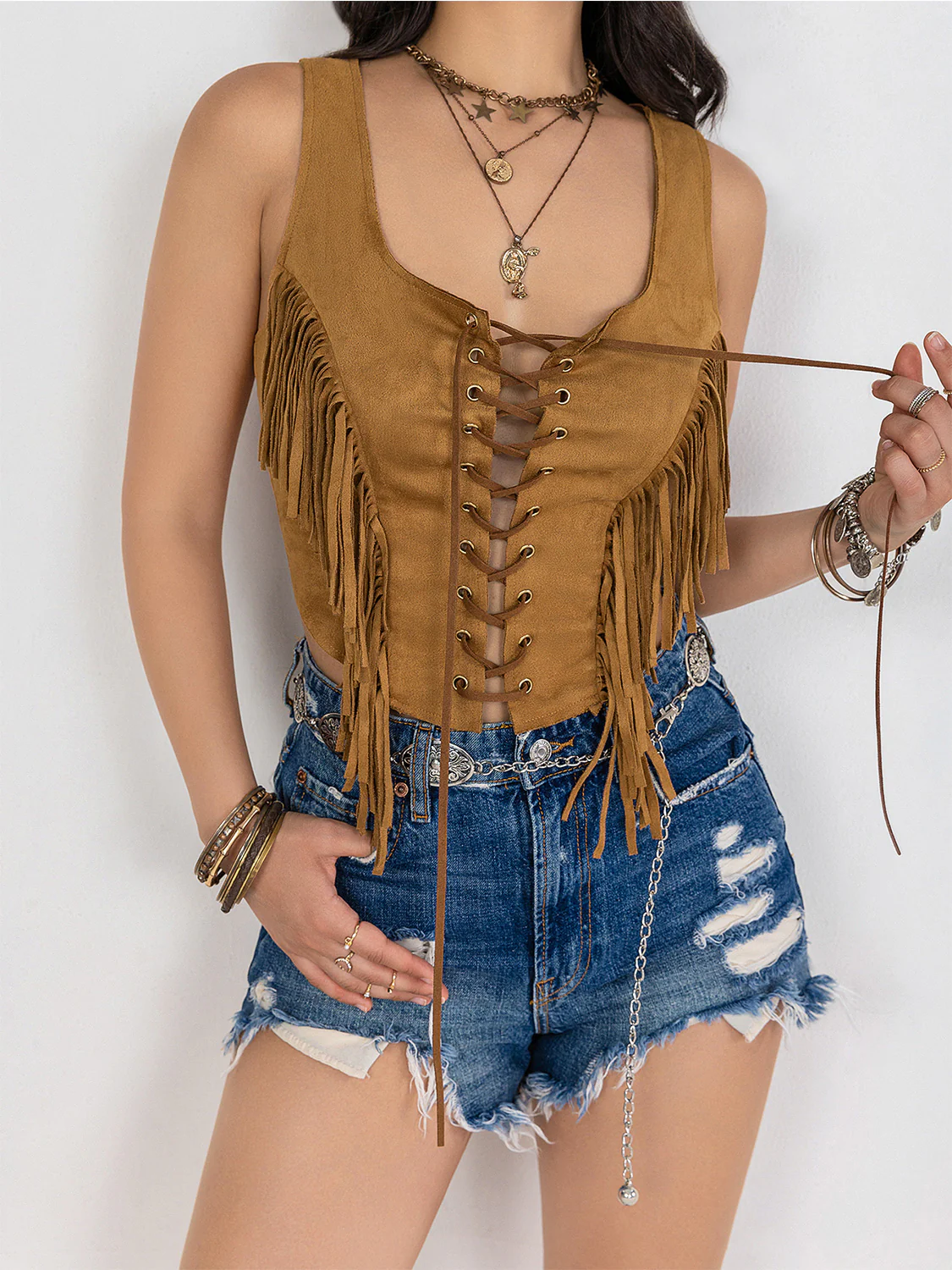 Fringe Lace-Up Vest - Image 4