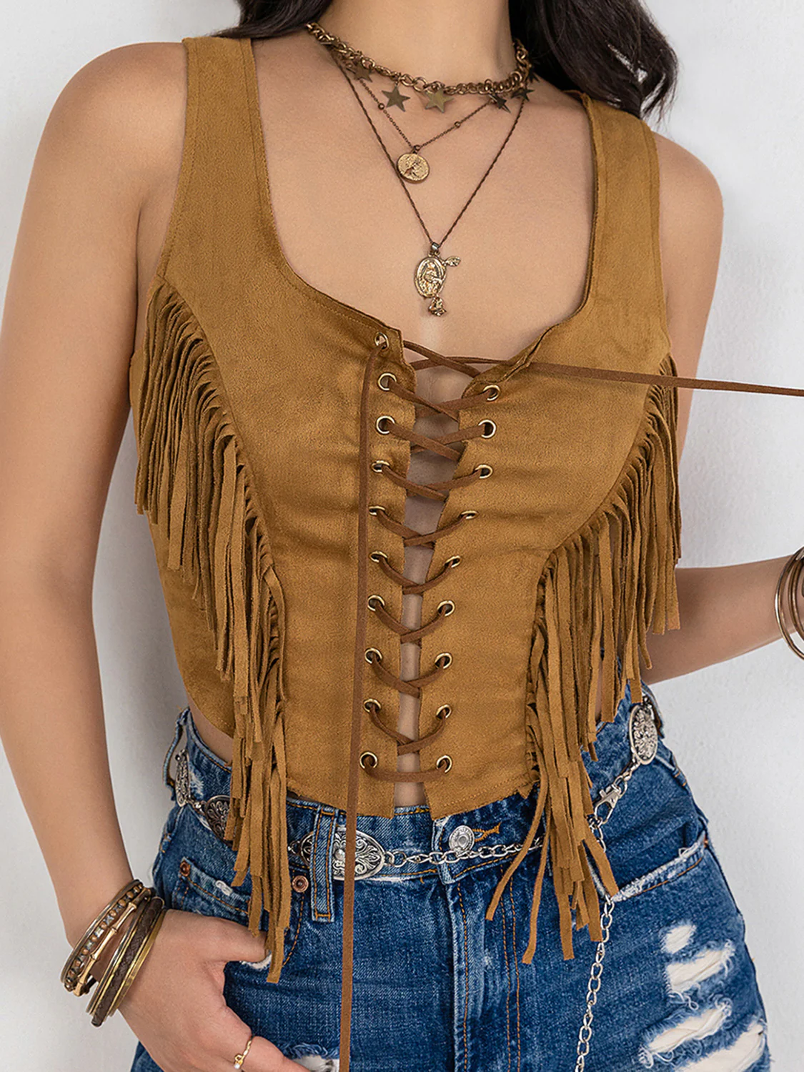 Fringe Lace-Up Vest - Image 5