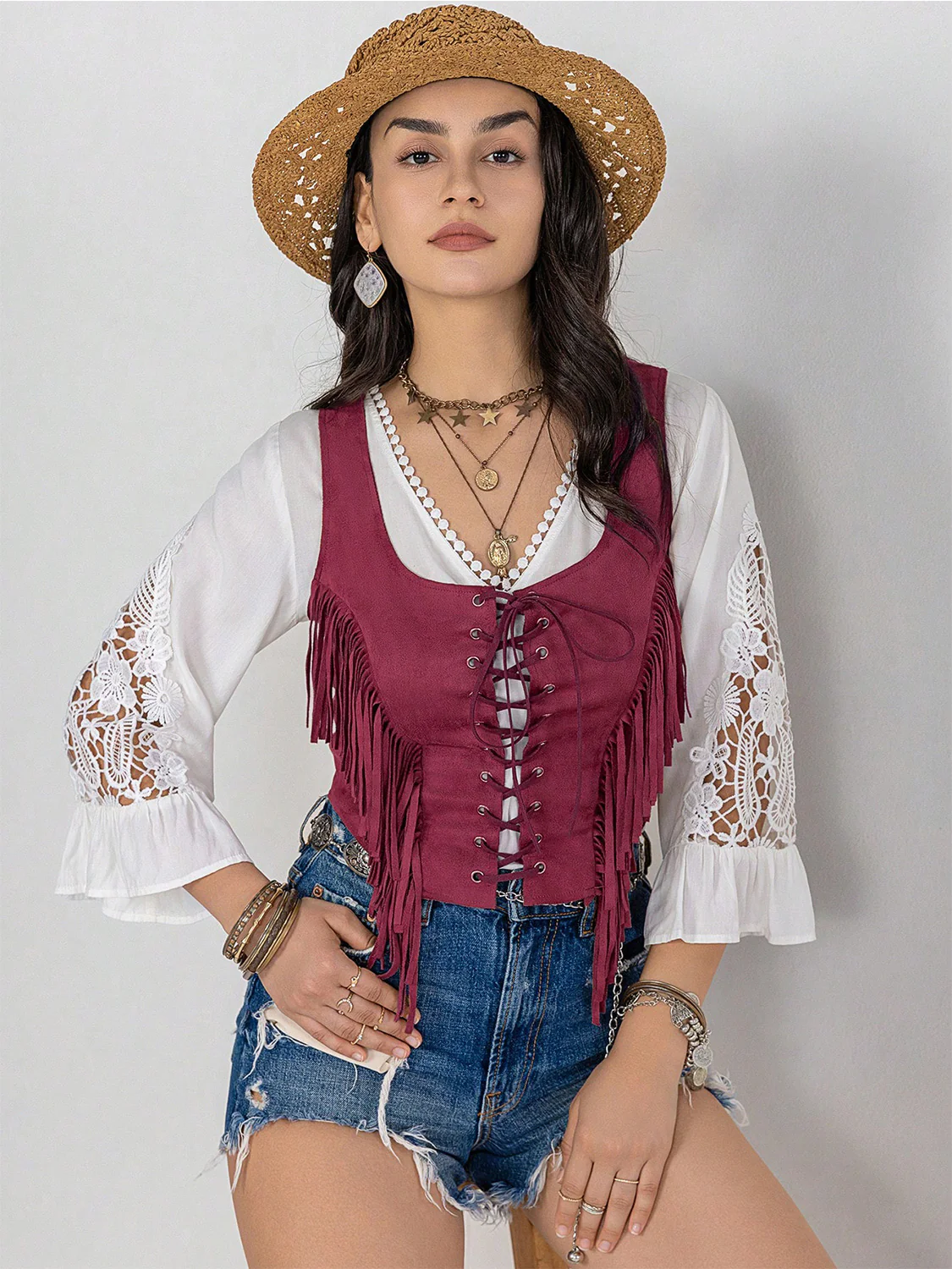 Fringe Lace-Up Vest - Image 6