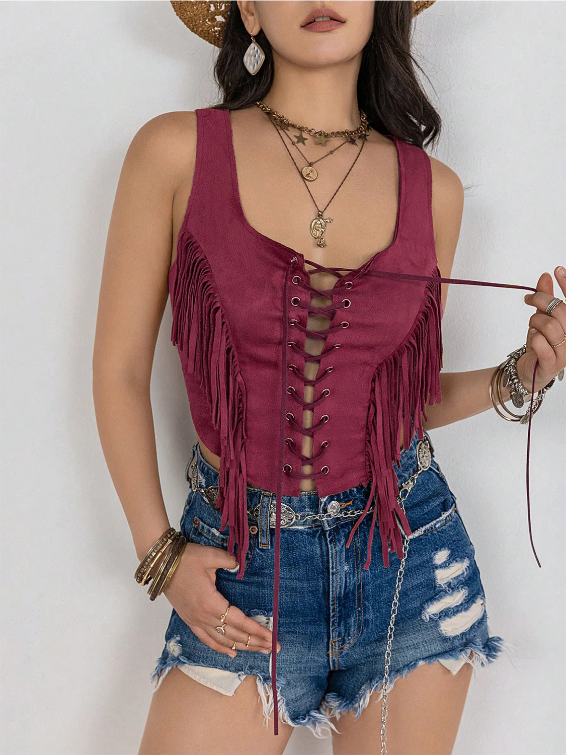 Fringe Lace-Up Vest - Image 9