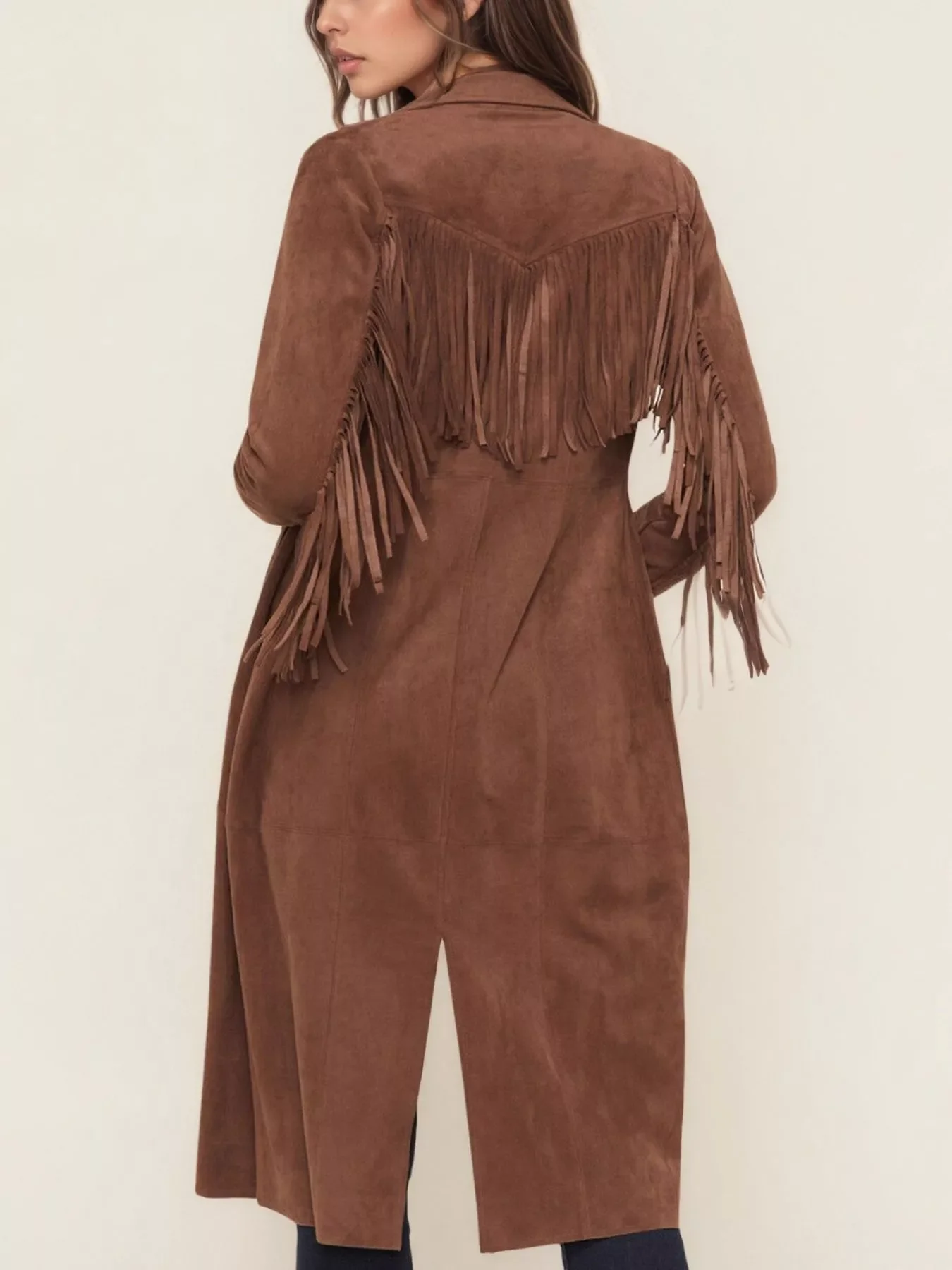 Fringe Lapel Collar Long Sleeve Coat - Image 2