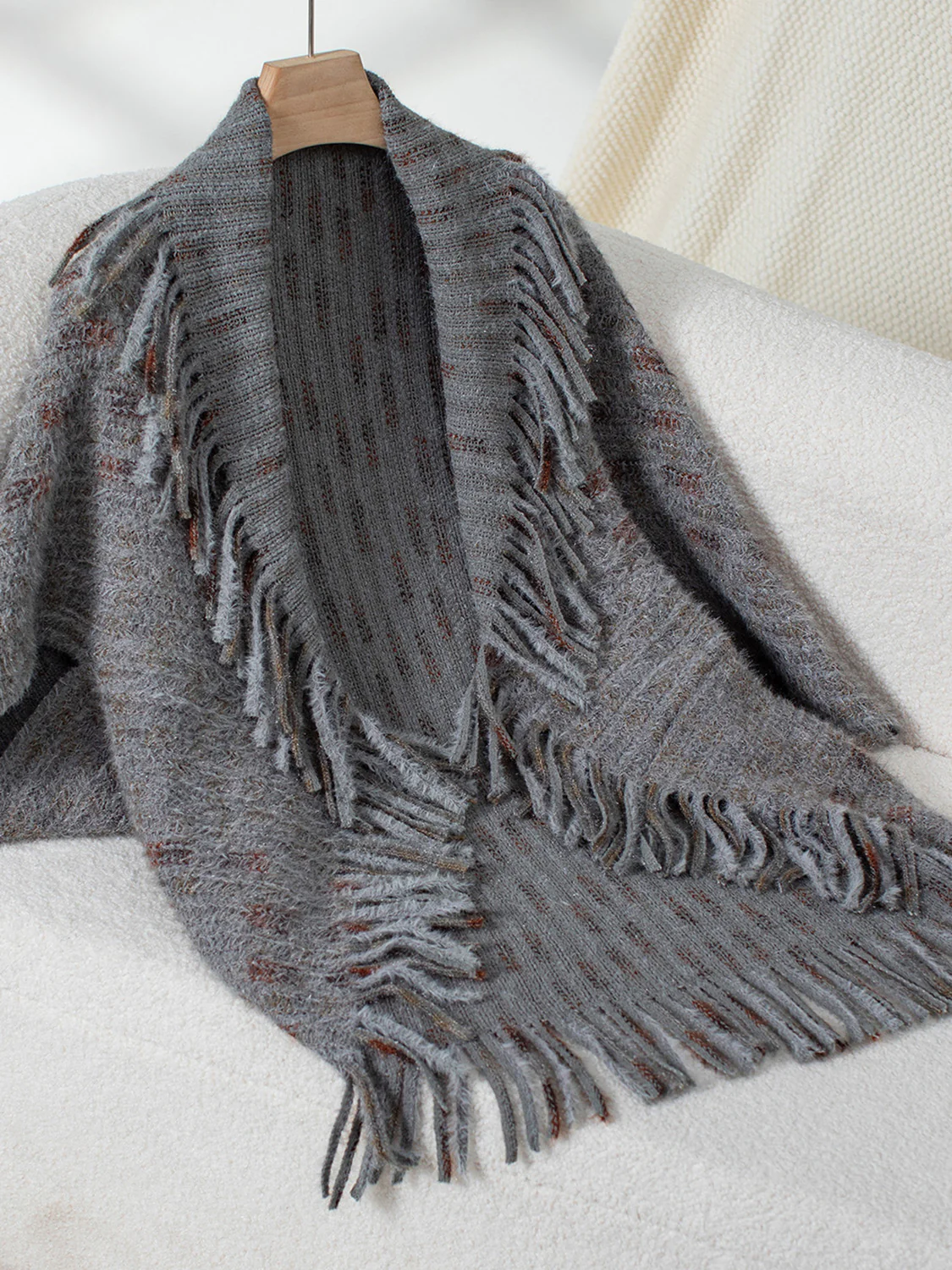 Fringe Open Front Half Sleeve Poncho - Image 15