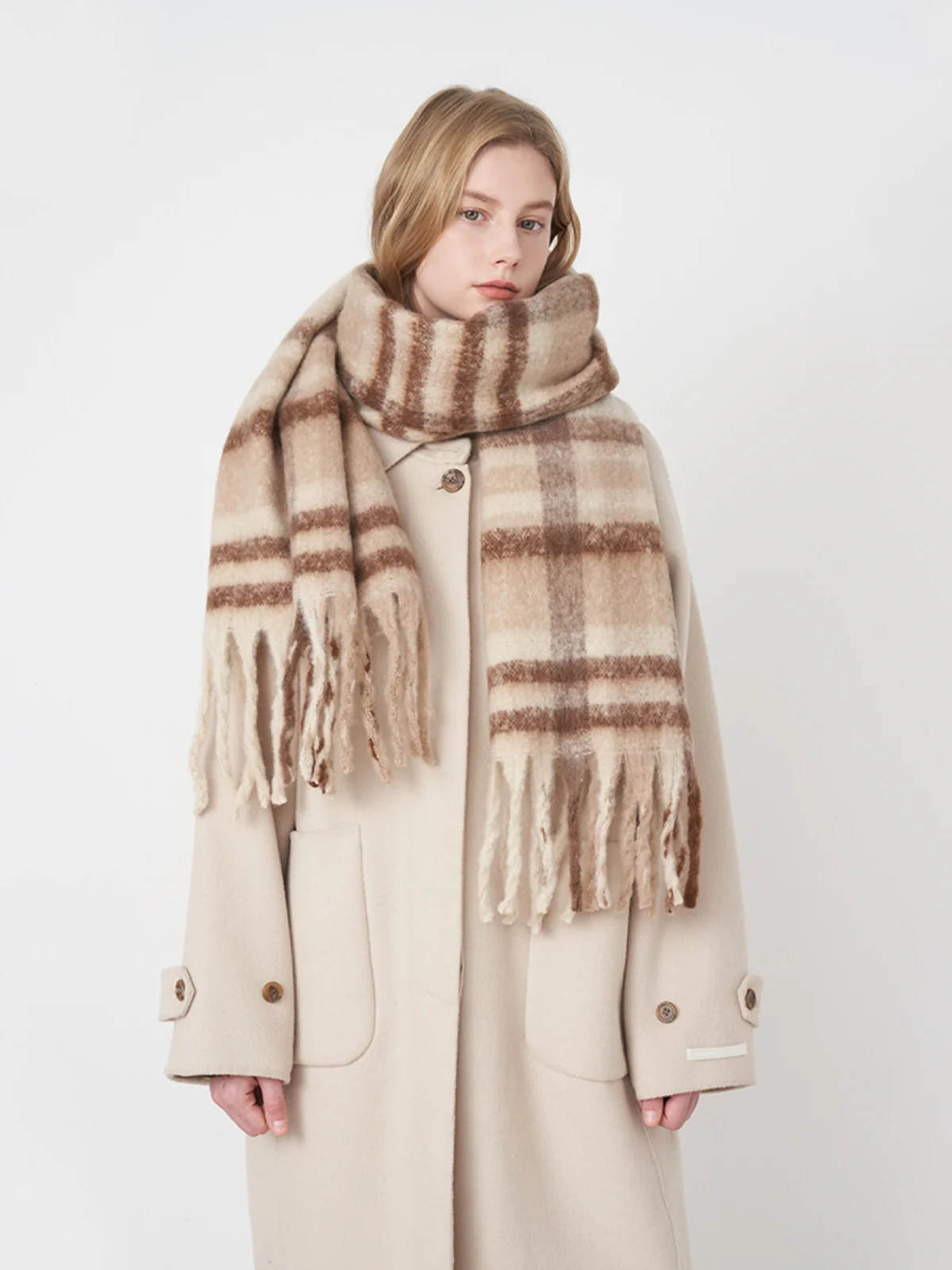 Fringe Plaid Polyester Scarf - Image 10