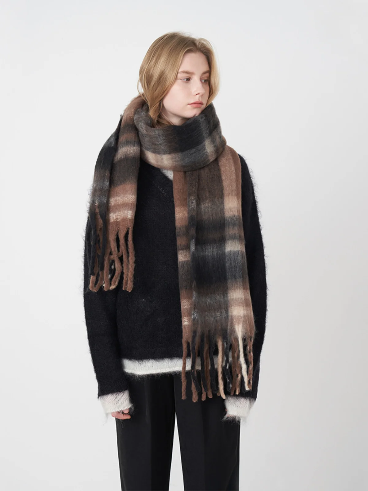 Fringe Plaid Polyester Scarf - Image 12