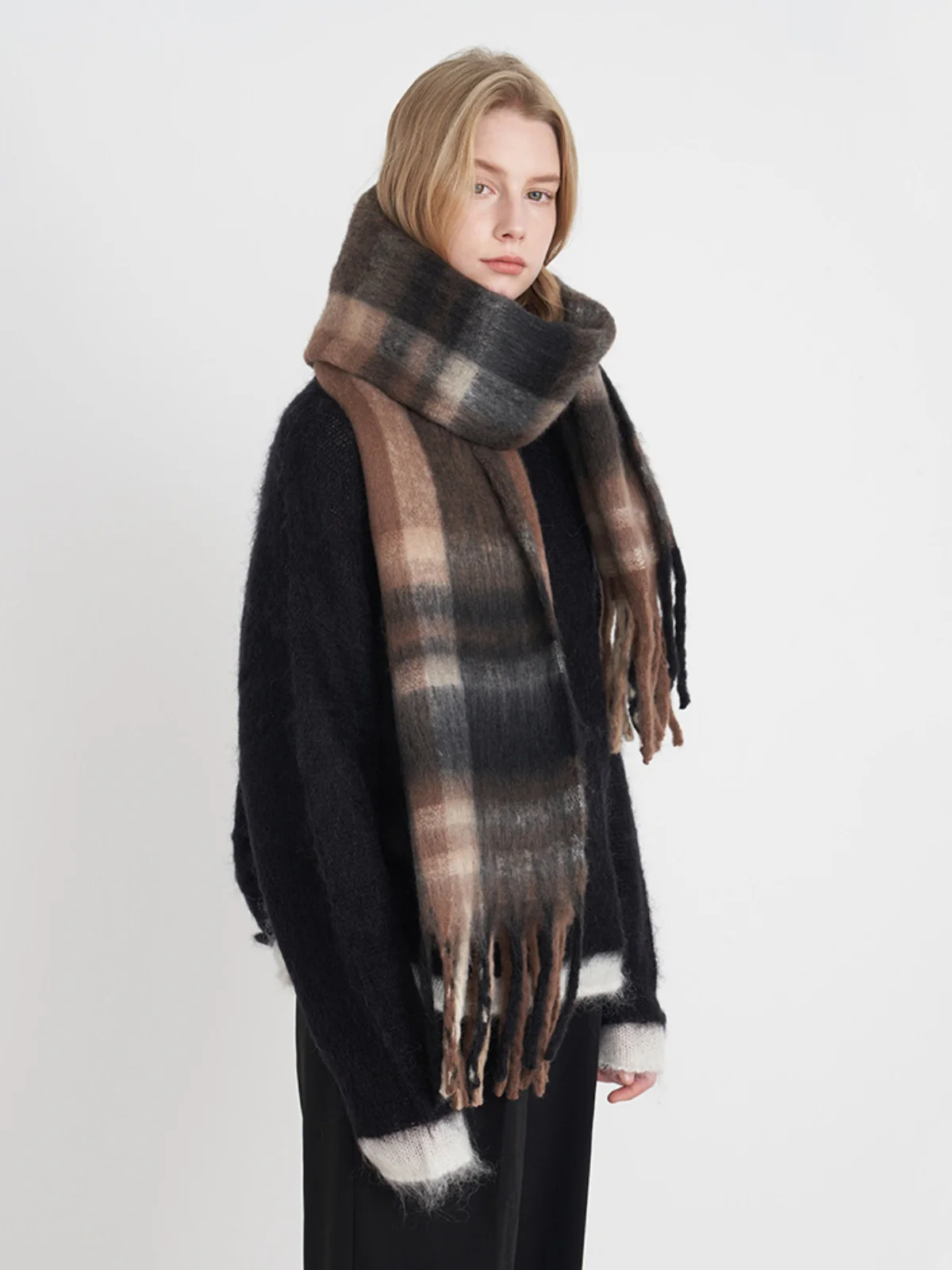 Fringe Plaid Polyester Scarf - Image 13