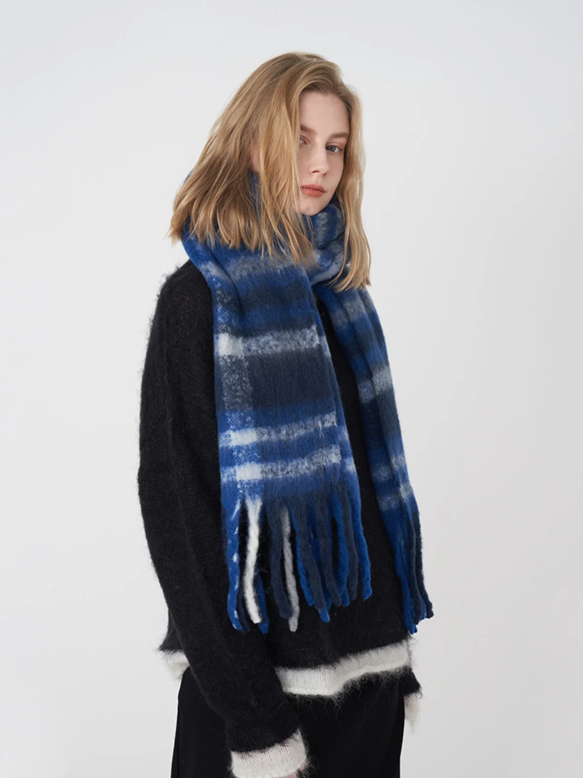 Fringe Plaid Polyester Scarf - Image 3