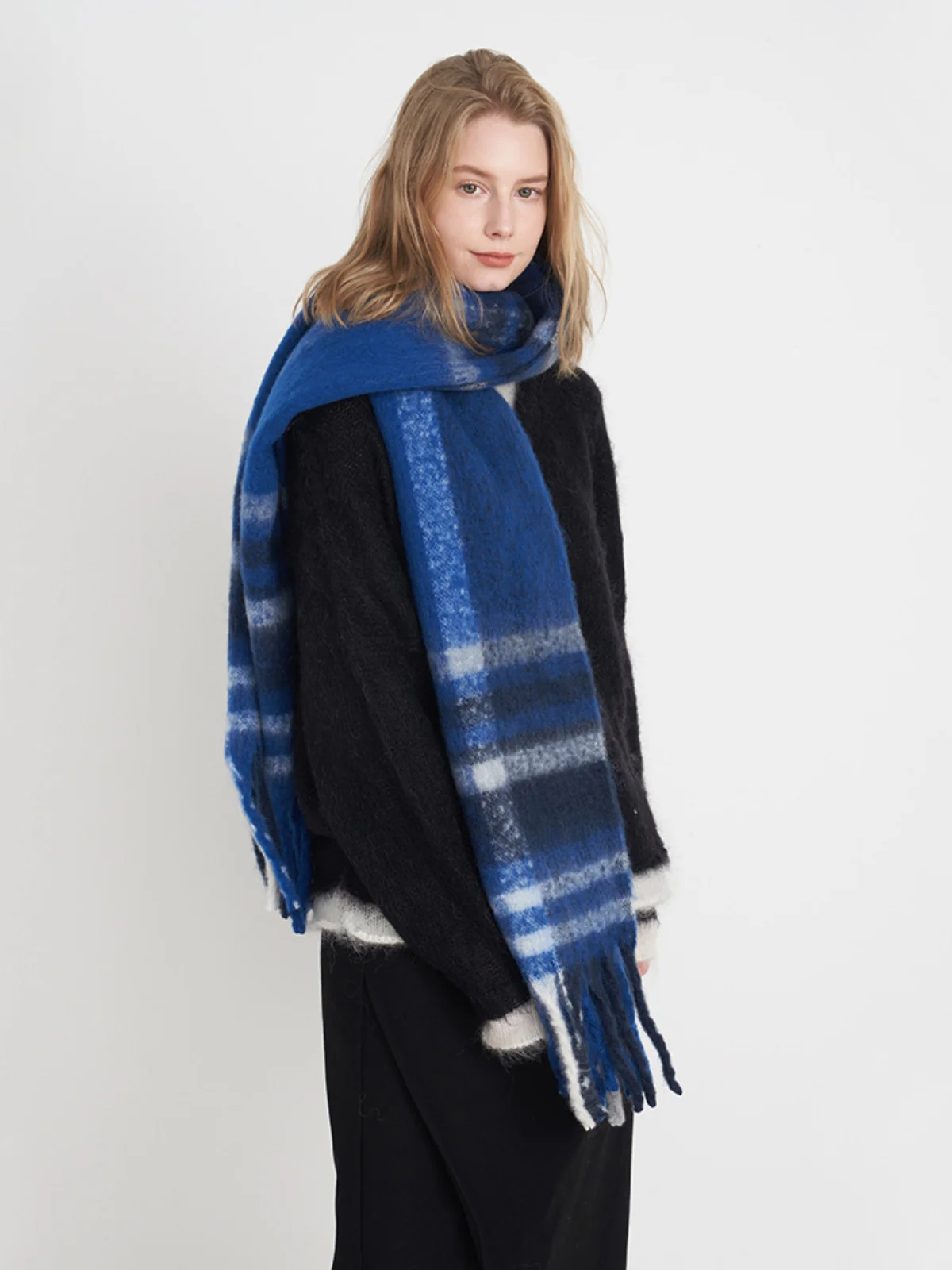 Fringe Plaid Polyester Scarf - Image 4