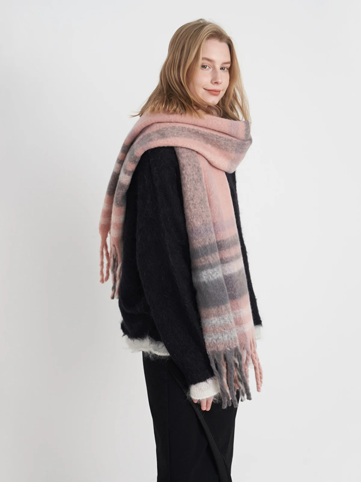 Fringe Plaid Polyester Scarf - Image 5