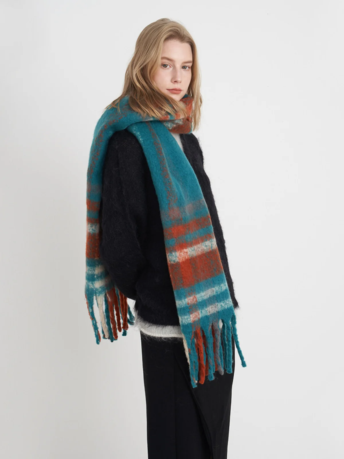 Fringe Plaid Polyester Scarf - Image 6