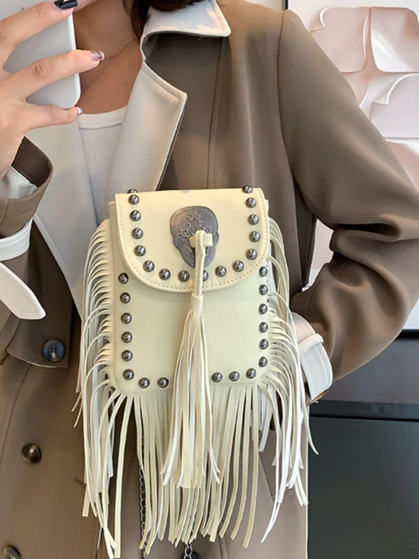Fringe Rivet Decor Crossbody Bag - Image 2
