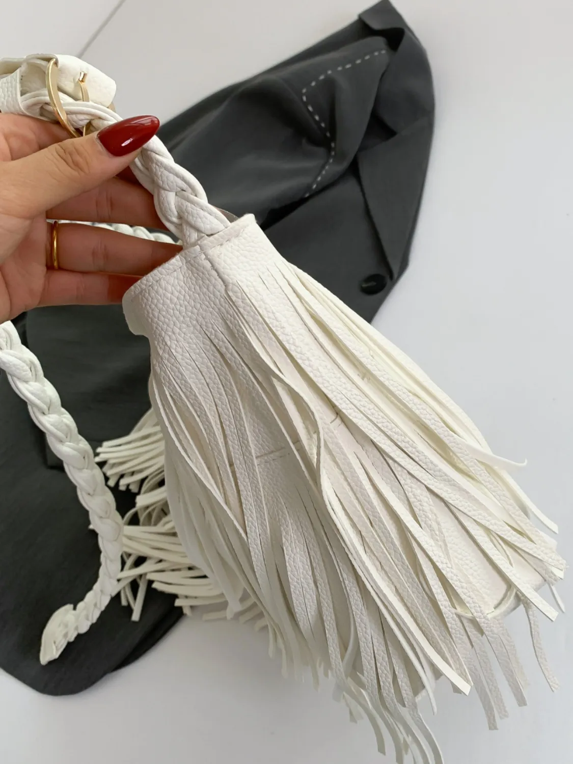 Fringe Solid Color Shoulder Bag - Image 5
