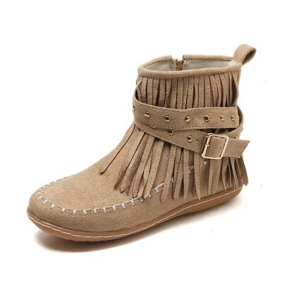 Fringe Studded Suede Flat Boots - Image 10