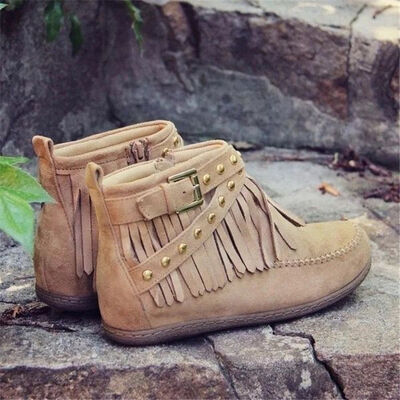 Fringe Studded Suede Flat Boots - Image 6