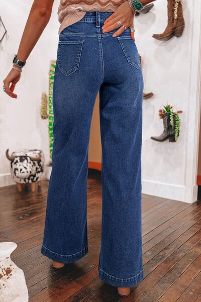Front Pocket Patch High Waisted Wide Leg Jeans - Image 3