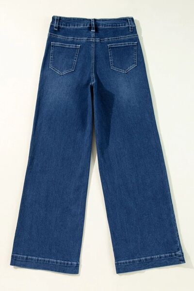 Front Pocket Patch High Waisted Wide Leg Jeans - Image 4