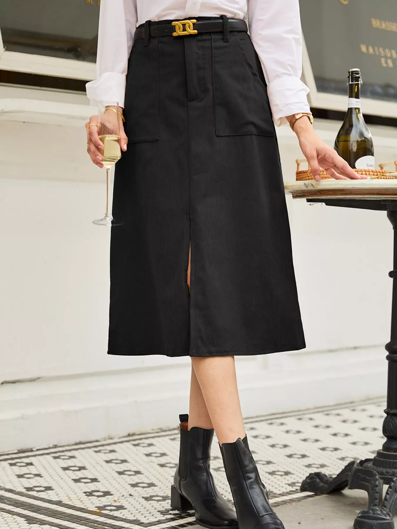 Front Slit Shift High Waist Midi Skirt - Image 10